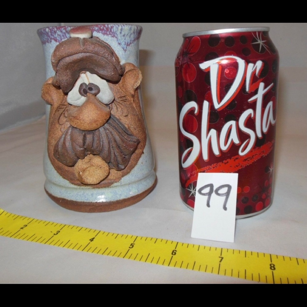 VINTAGE RARE STONEWARE POTTERY CLAY FUNNY FACE TALL MUG STEIN